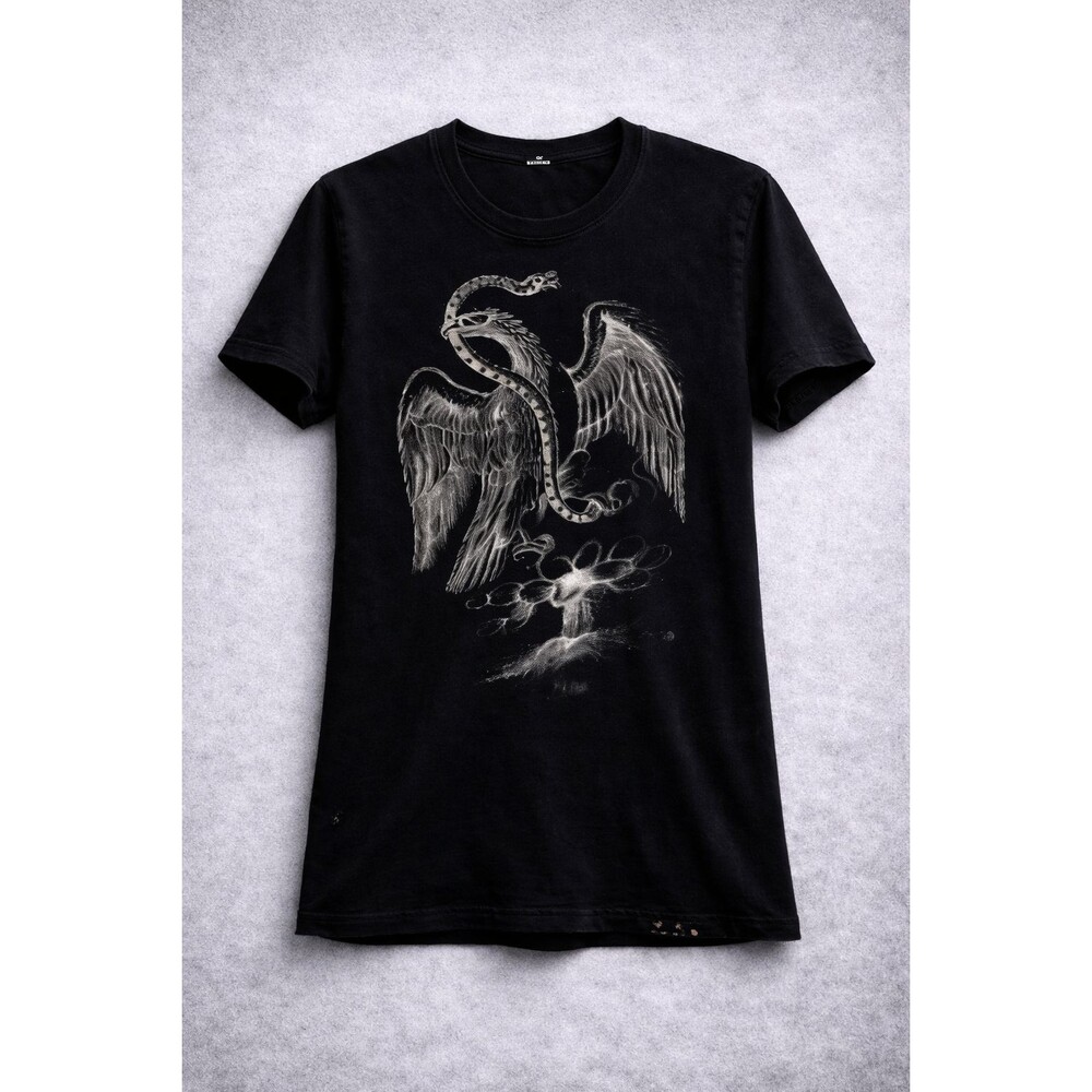 Gothic Eagle Snake Black Distressed Burnout Grunge Biker Graphic Tee Medium